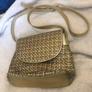 Vintage 1980s Tandem Bags of California Woven Gold & Silver Leather Crossbody